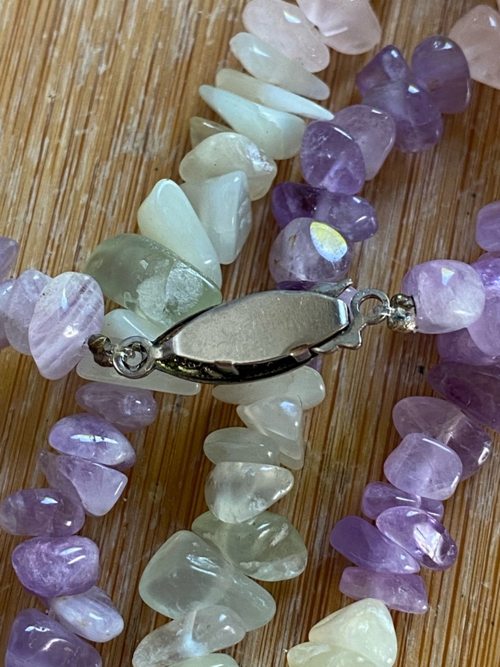 Vtg Lee Sands Mother of Pearl Inlay Flower Necklace with Natural Gemstones - Picture 11 of 16